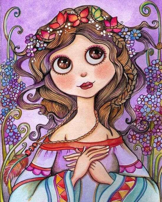 Алмазная мозаика 40x50 Милая девушка в цветочном венке