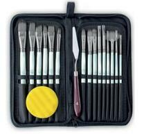Без бренда «Коробка 50 шт.: Набор кистей для рисования в чехле, премиум набор (15 нейлоновых кистей, 1 мастихин) белые» в Белгороде 