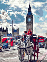 Карета с белыми лошадками у Биг-Бена