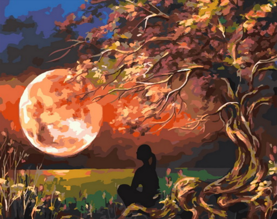 Картина по номерам 40x50 Девушка под деревом у ночного озера