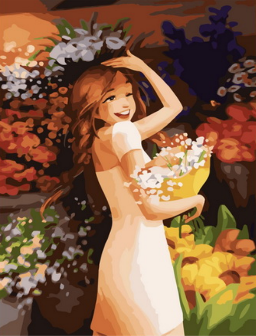 Картина по номерам 40x50 Милая девушка среди букетов цветов