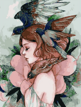 Без бренда «Девушка с большим цветком и птицы» в Белгороде  в интернет-магазине  Без бренда «Девушка с большим цветком и птицы» в Белгороде