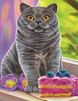 Серый кот и тортик