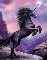 Черный единорог среди гор