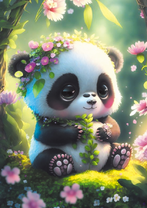 Милый малыш панды в цветах